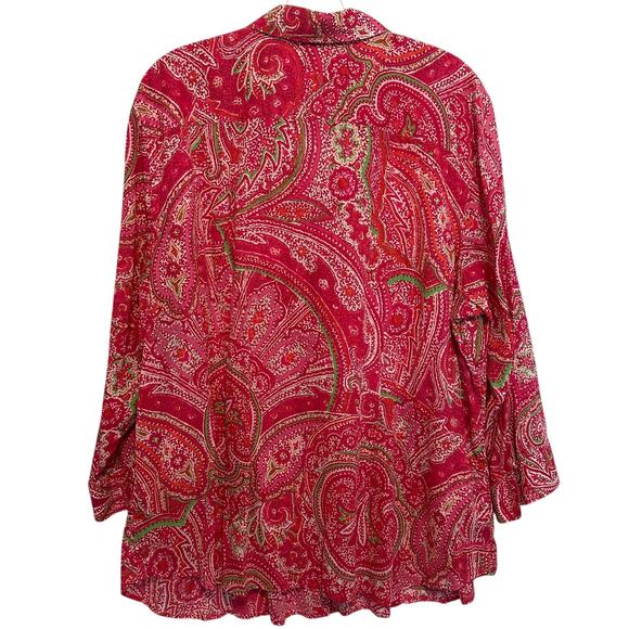 Lauren Ralph Lauren Paisley Button Top Womens Size 2X Hot Pink Preppy Button - Picture 3 of 6